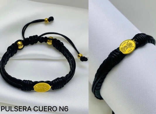 PULSERA CUERO ACERO INOXIDABLE MEDALLA DIVINO NIÑO