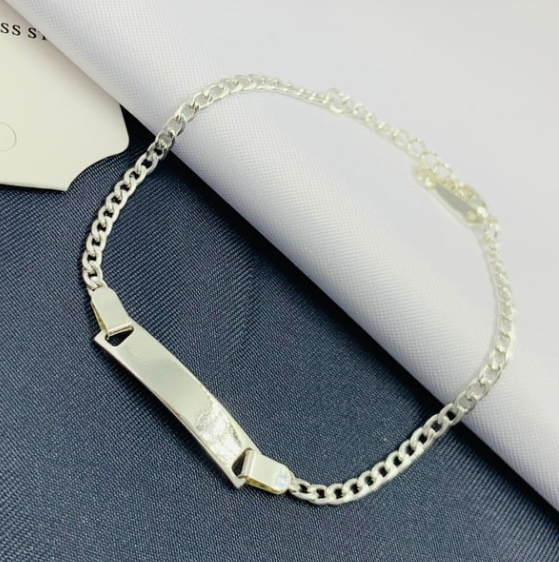 PULSERA PLACA PLATIZADA CUBANA DELGADA