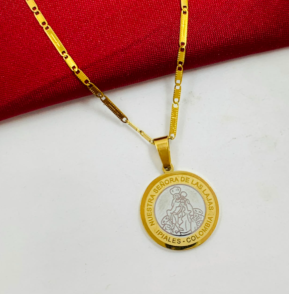 DUO ACERO INOXIDABLE MEDALLA VIRGEN PLATEADO DORADO