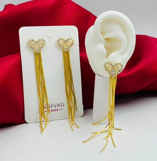 ARETE RODIO COLGANTE CORAZON CIRCONES BLANCO DORADO