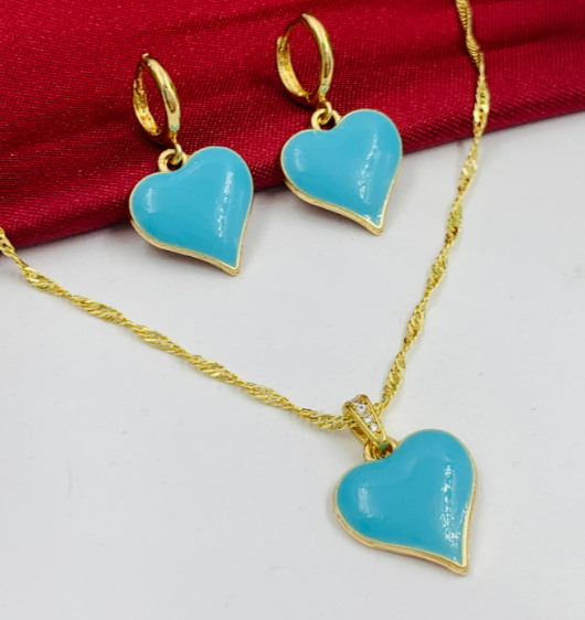 JUEGO RODIO CORAZON PINTADO AZUL DORADO CANDONGA