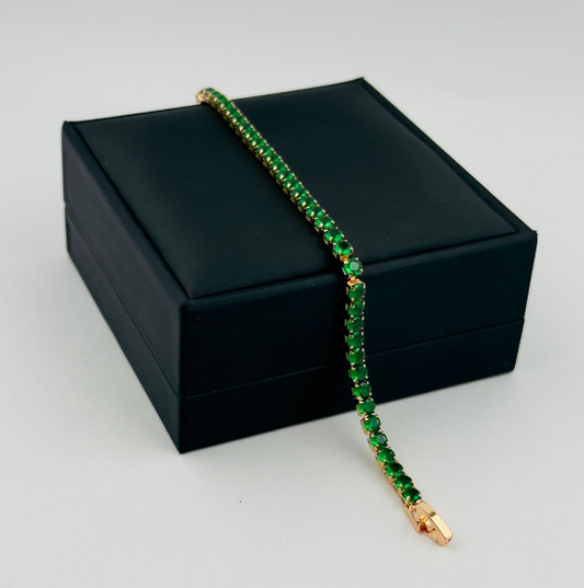 PULSERA TENIS RODIO CIRCON VERDE ROSA