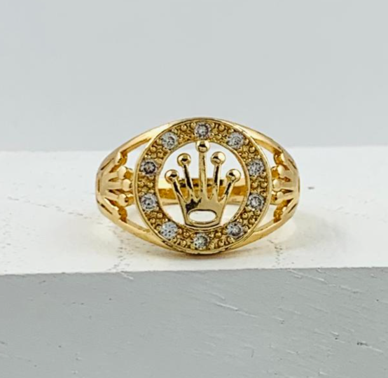 ANILLO RODIO ROLEX DORADO CIRCONES BLANCOS