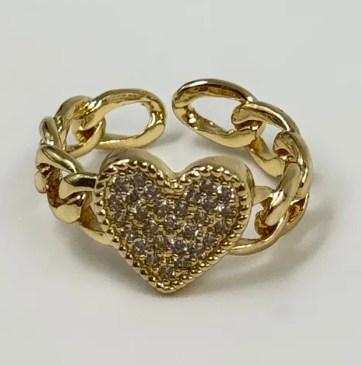 ANILLO RODIO CORAZON CIRCON DORADO