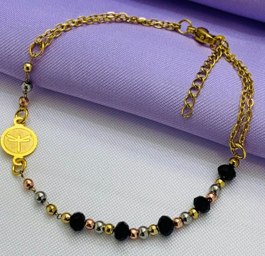 PULSERA ACERO INOXIDABLLE 3 OROS DORADO NEGRO