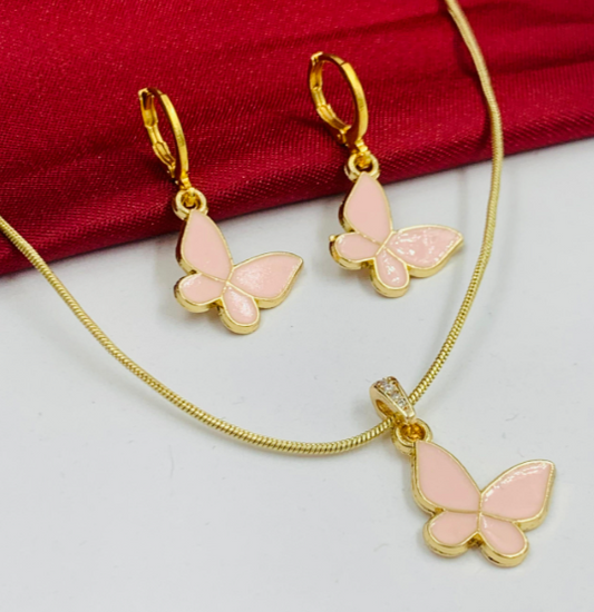 JUEGO RODIO MARIPOSA PINTADO ROSA DORADO CANDONGA