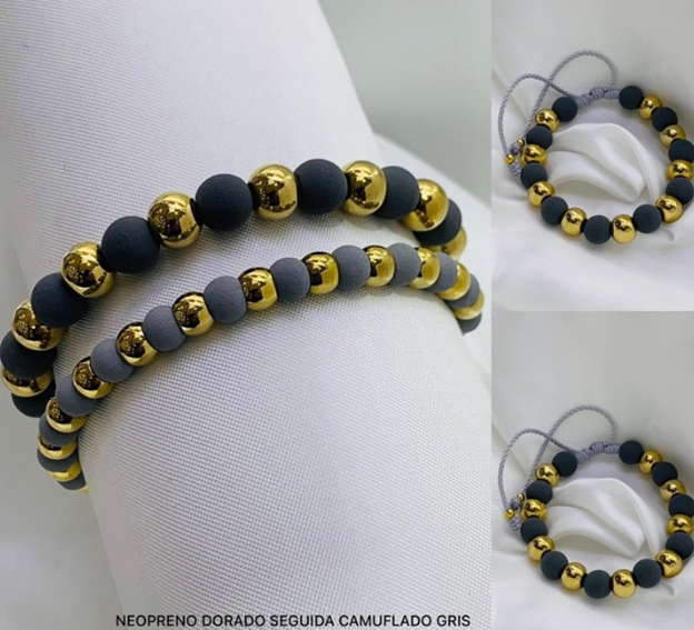 PULSERA NEOPRENO ACERO INOXIDABLE GRIS