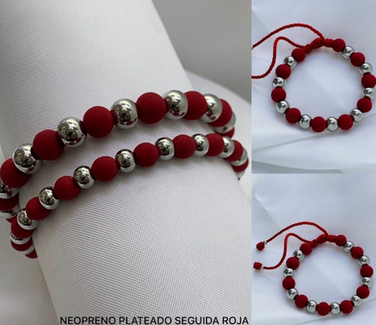 PULSERA NEOPRENO ACERO INOXIDABLE ROJO