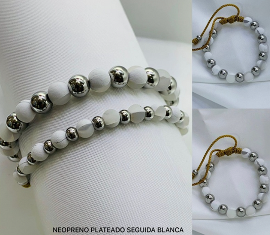 PULSERA NEOPRENO ACERO INOXIDABLE BLANCO