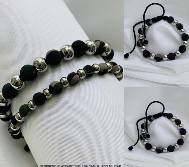 PULSERA NEOPRENO ACERO INOXIDABLE MILITAR NEGRO