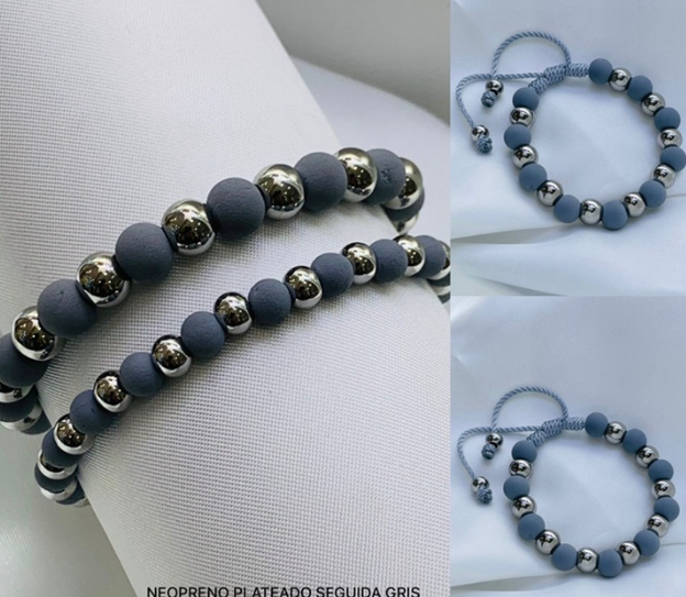 PULSERA NEOPRENO ACERO INOXIDABLE GRIS