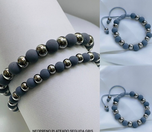 PULSERA NEOPRENO ACERO INOXIDABLE GRIS