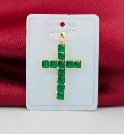 DIJE RODIO CRUZ CIRCON GRANDE CUADRO VERDE TIPO ESMERALDA
