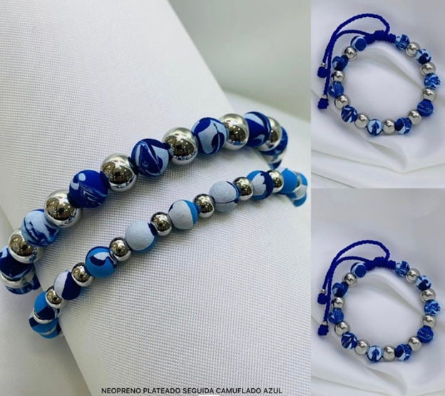 PULSERA NEOPRENO ACERO INOXIDABLE MILITAR AZUL