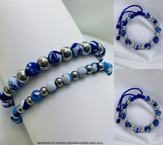 PULSERA NEOPRENO ACERO INOXIDABLE MILITAR AZUL