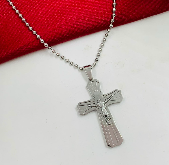 DUO ACERO INOXIDABLE CRUZ JESUS PLATEADO