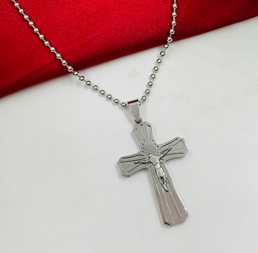 DUO ACERO INOXIDABLE CRUZ JESUS PLATEADO