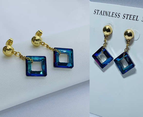 ARETE ACERO INOXIDABLE COLGANTE ROMBO AZUL