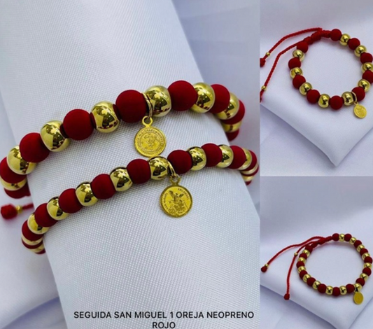 PULSERA NEOPRENO ROJO MEDALLA