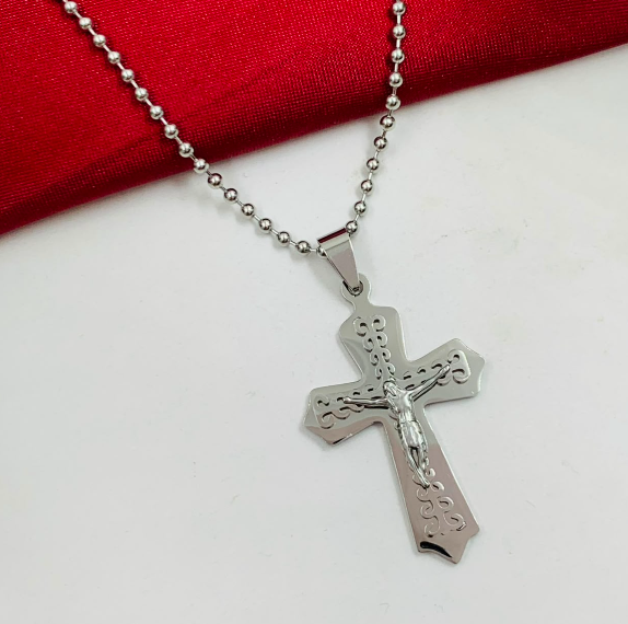 DUO ACERO INOXIDABLE CRUZ JESUS MARCAS PLATEADO