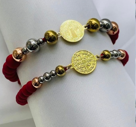 PULSERA NEOPRENO 3 OROS MEDALLA SAN BENITO