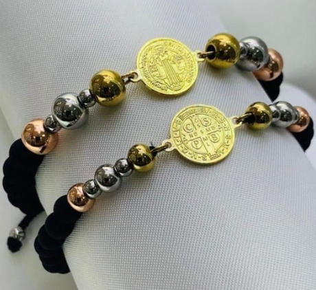 PULSERA NEOPRENO 3 OROS MEDALLA SAN BENITO