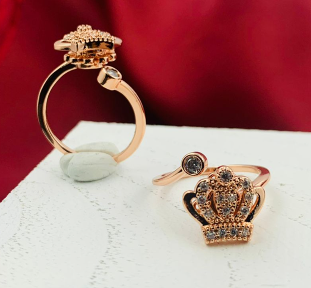 ANILLO RODIO GIRATORIO CORONA CIRCON BLANCO ROSA