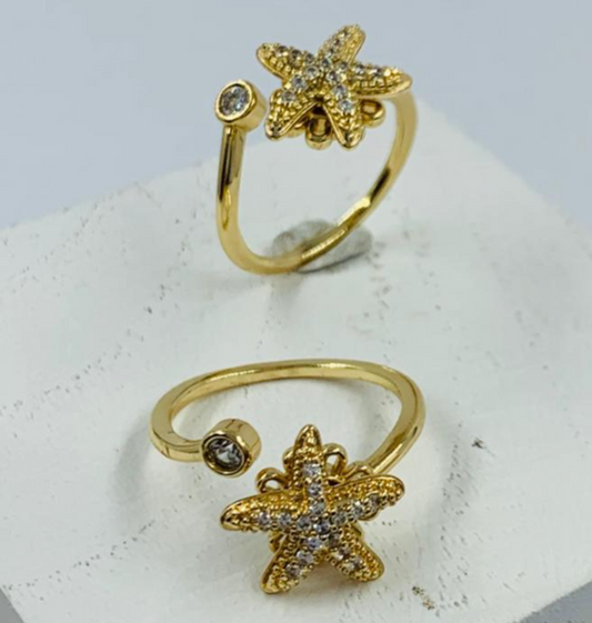 ANILLO RODIO GIRATORIO ESTRELLA CIRCON BLANCO DORADO