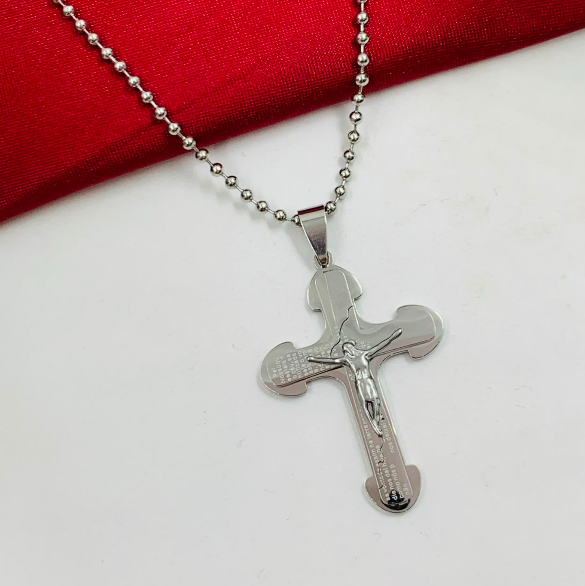 DUO ACERO INOXIDABLE CRUZ LETRAS JESUS PLATEADO