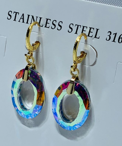 ARETE ACERO INOXIDABLE OVALO CRISTAL AZULADO