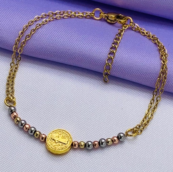 PULSERA ACERO INOXIDABLE 3 OROS SAN BENITO
