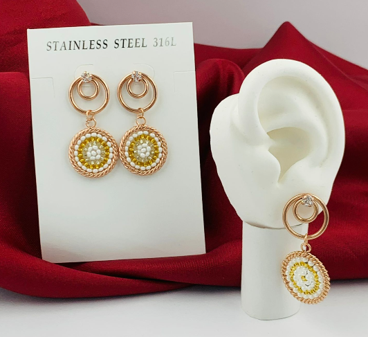 ARETE ACERO INOXIDABLE FILIGRANA AMARILLO TEJIDO