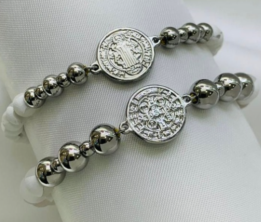 PULSERA NEOPRENO ACERO INOXIDABLE MEDALLA SAN BENITO