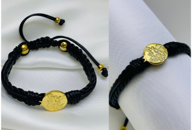 PULSERA CUERO ACERO INOXIDABLE MEDALLA SAN MIGUEL