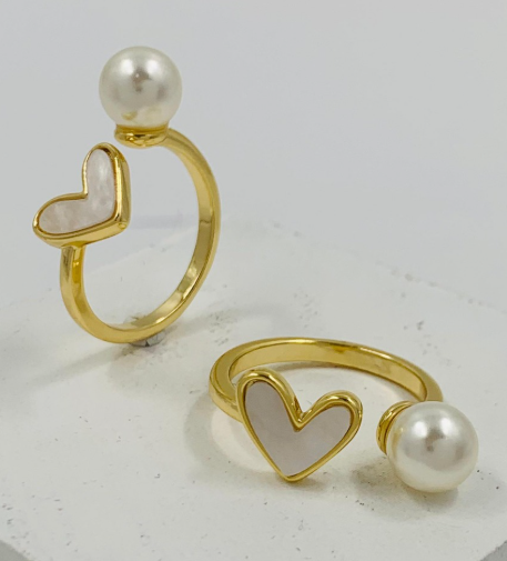 ANILLO RODIO CORAZON PERLA DORADO