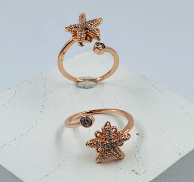 ANILLO RODIO GIRATORIO ESTRELLA CIRCON BLANCO ROSA