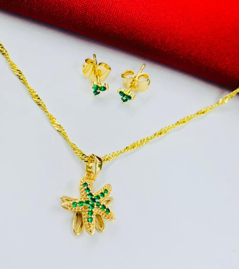 JUEGO RODIO GIRATORIO ESTRELLA MAR CIRCON VERDE DORADO