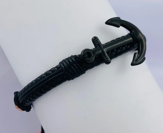 PULSERA CUERO ACERO INOXIDABLE ANCLA