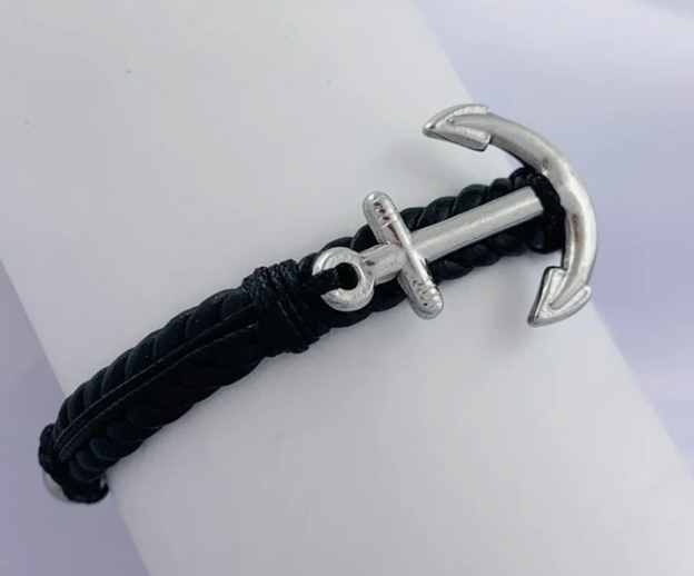 PULSERA CUERO ACERO INOXIDABLE ANCLA