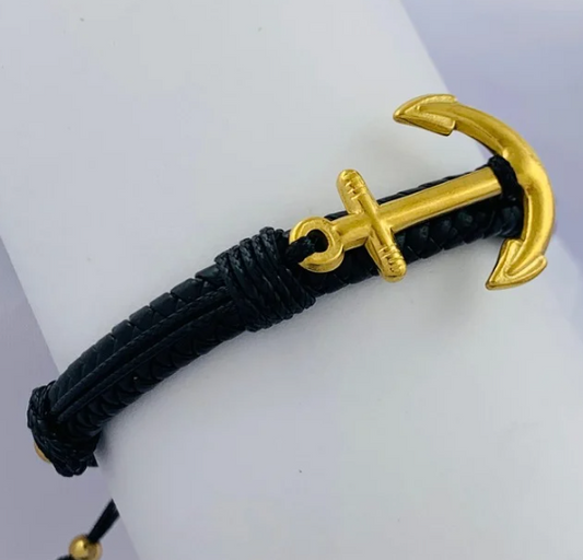 PULSERA CUERO ACERO INOXIDABLE ANCLA
