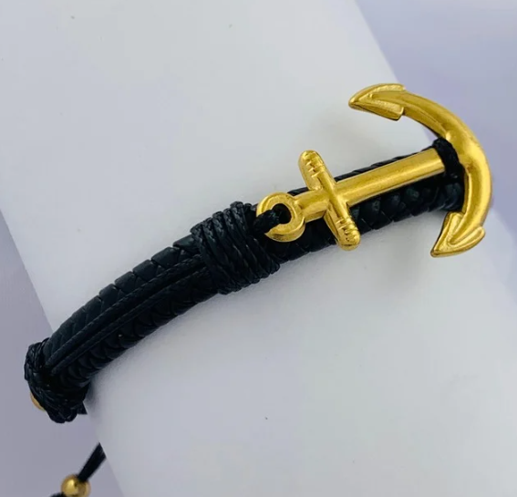 PULSERA CUERO ACERO INOXIDABLE ANCLA