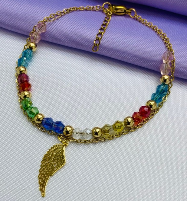 PULSERA ACERO INOXIDABLE COLOR PLUMA DORADO