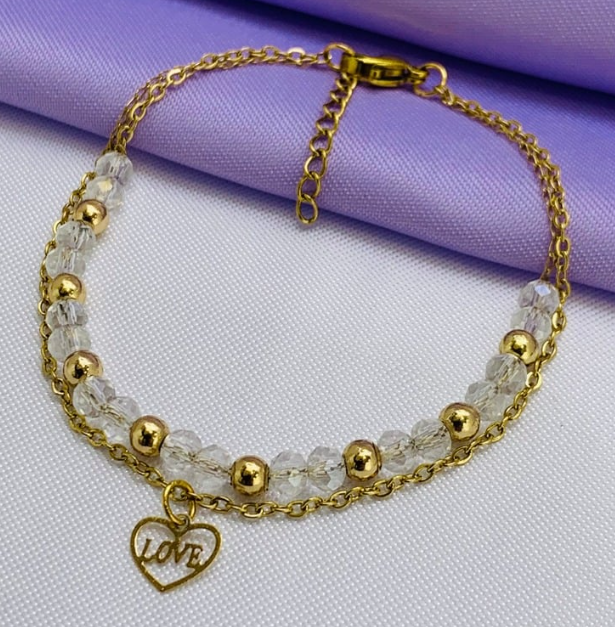 PULSERA ACERO INOXIDABLE CIRCON BLANCO DORADO