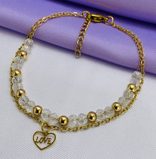 PULSERA ACERO INOXIDABLE CIRCON BLANCO DORADO