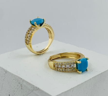 ANILLO RODIO DORADO PERLA CIRCULAR AZUL CIRCONES