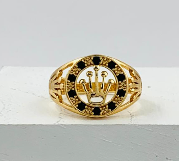 ANILLO RODIO ROLEX DORADO CIRCON NEGRO