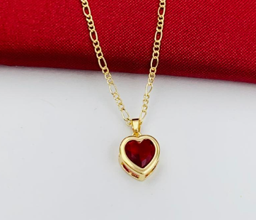 JUEGO RODIO CORAZON CIRCON ROJO DENTRO DORADO