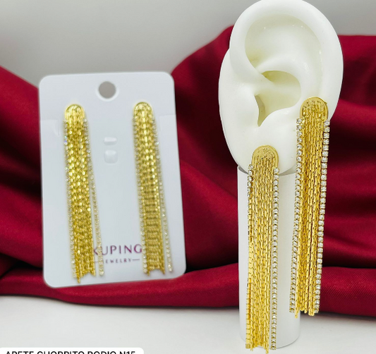 ARETE RODIO CHORRITO CIRCONES LADOS DORADO