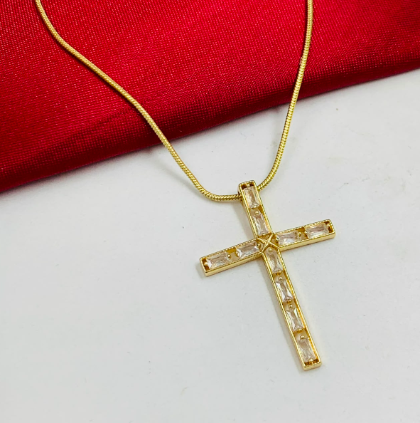 DUO RODIO CRUZ CIRCON BLANCO RECTANGULAR DORADO