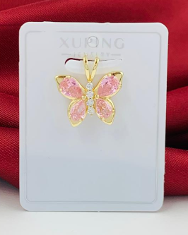 DIJE RODIO MARIPOSA GRANDE ALAS ESTIRADAS ROSA CIRCON